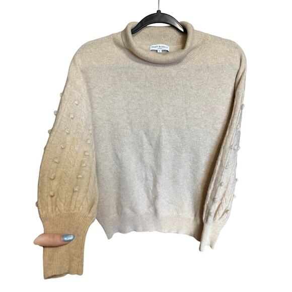 Scott And Scott London Bobble Sleeve Cashmere Sweater Turtleneck Beige Size Larg - Picture 3 of 12